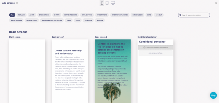 Screen templates and screen management - Fliplet Knowledge Center