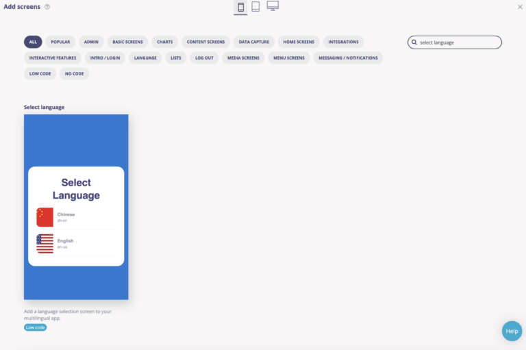 Select language screen template - Fliplet Knowledge Center