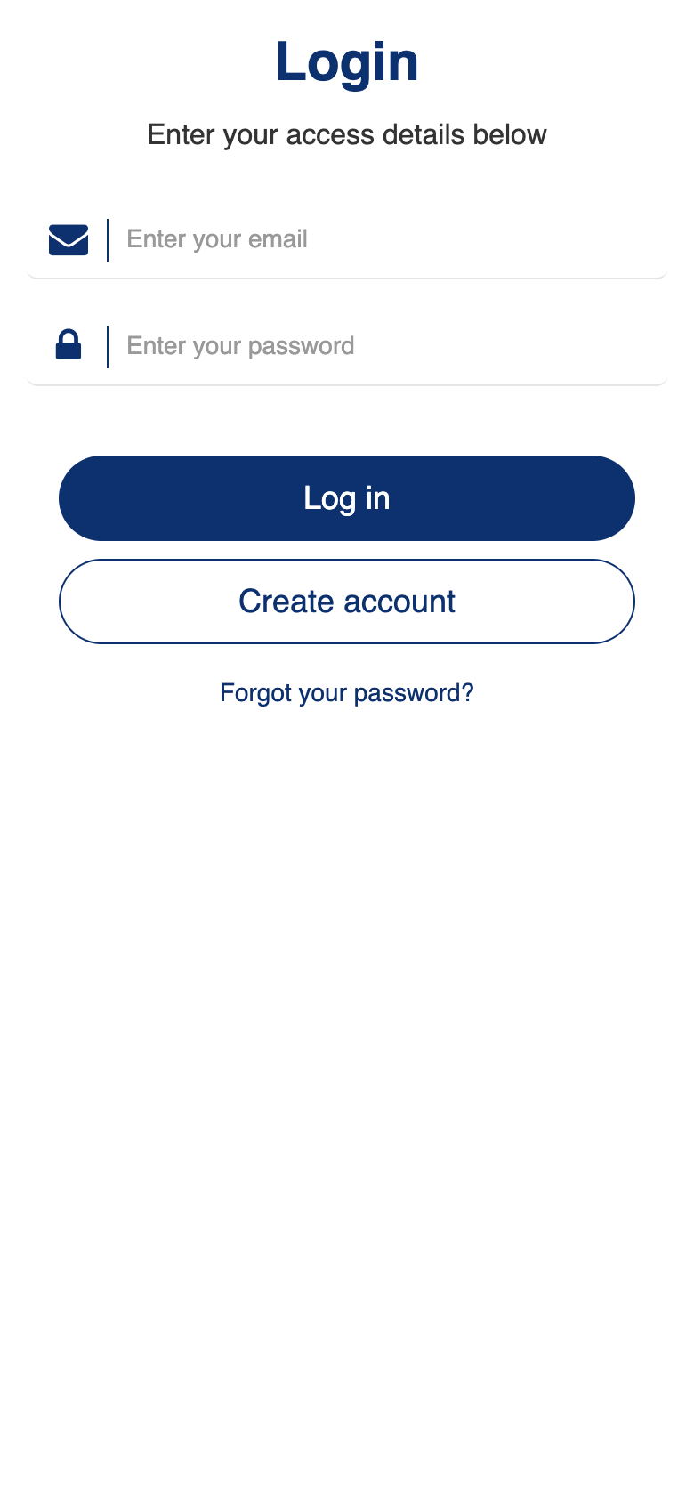 Login screen