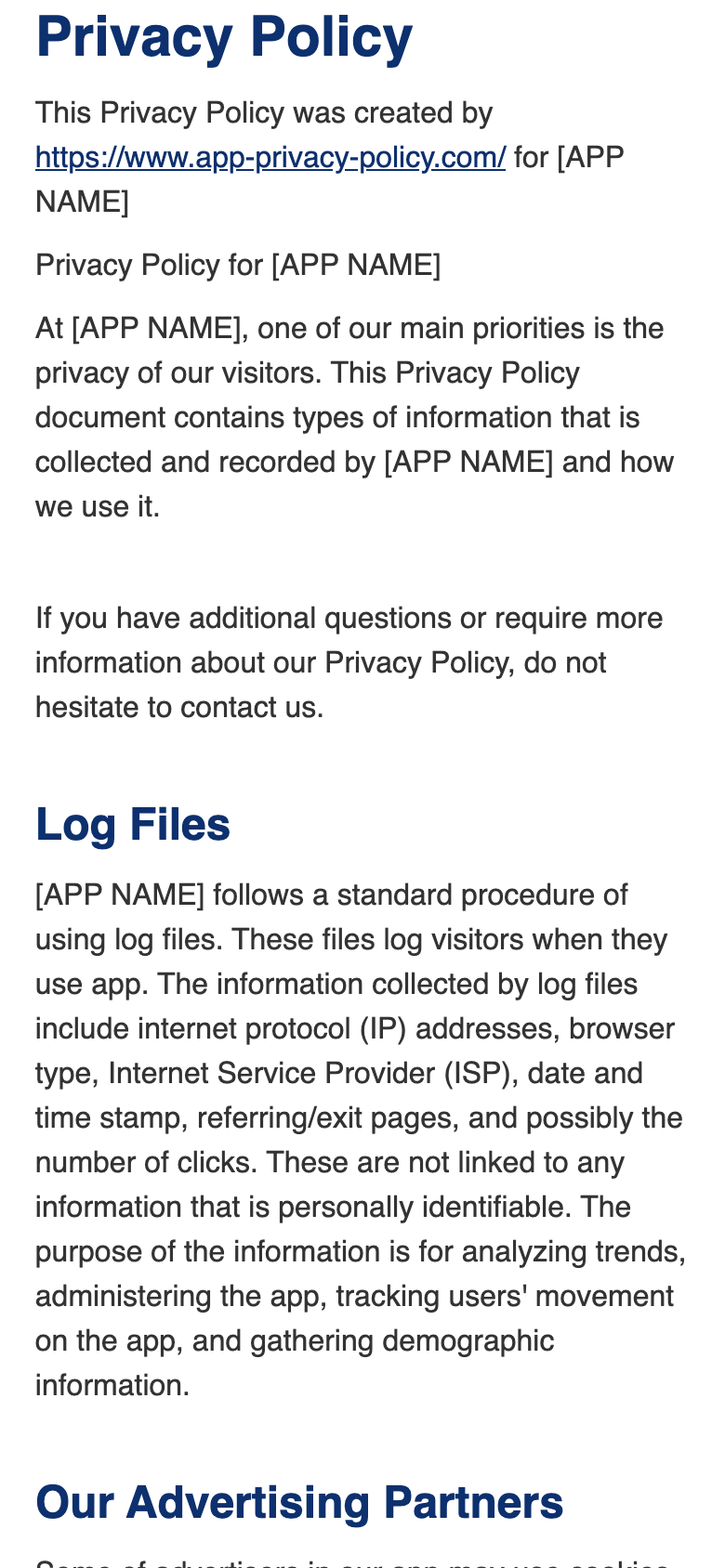 Privacy policy screen