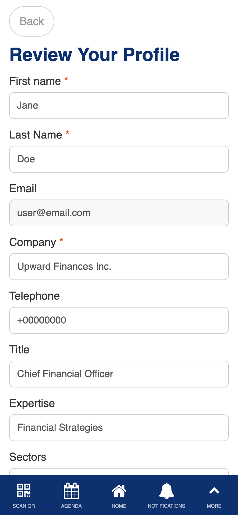Edit profile form