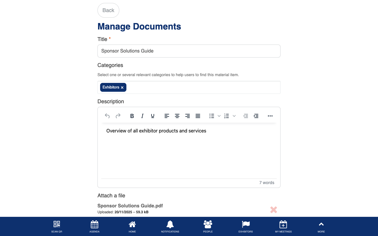 Manage documents form