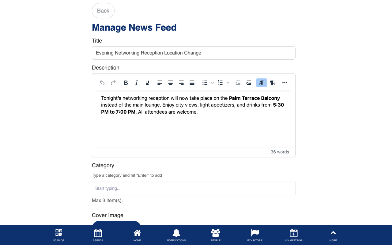 Manage news feed form