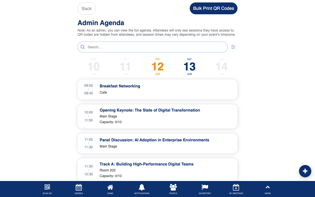 Admin agenda view