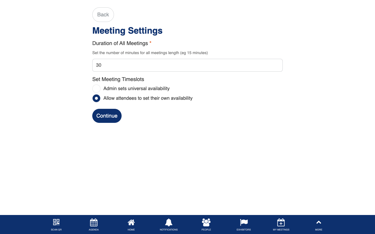 Meeting settings form