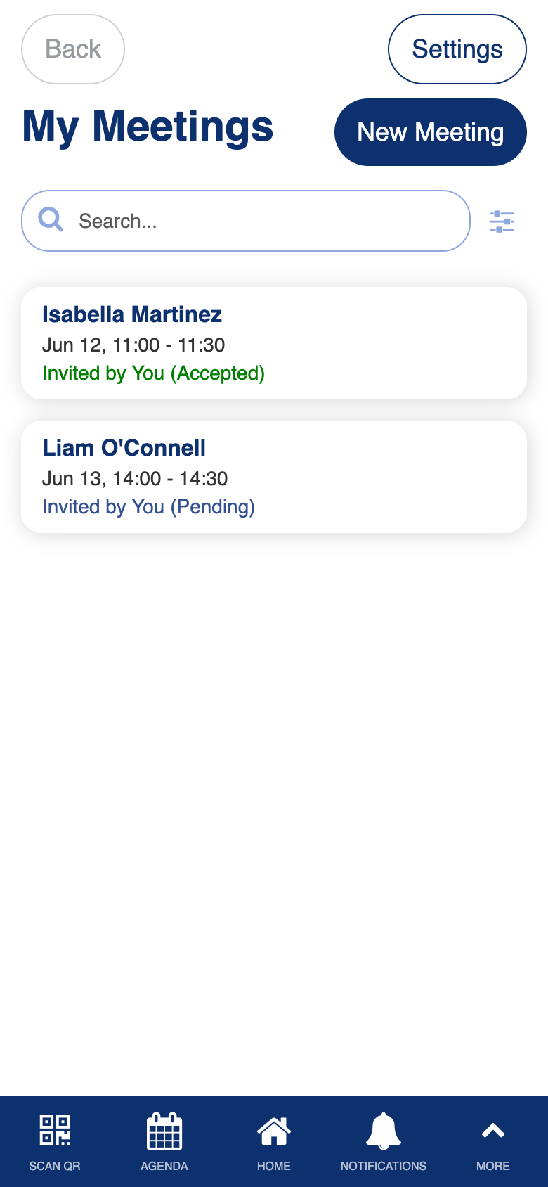 My meetings list
