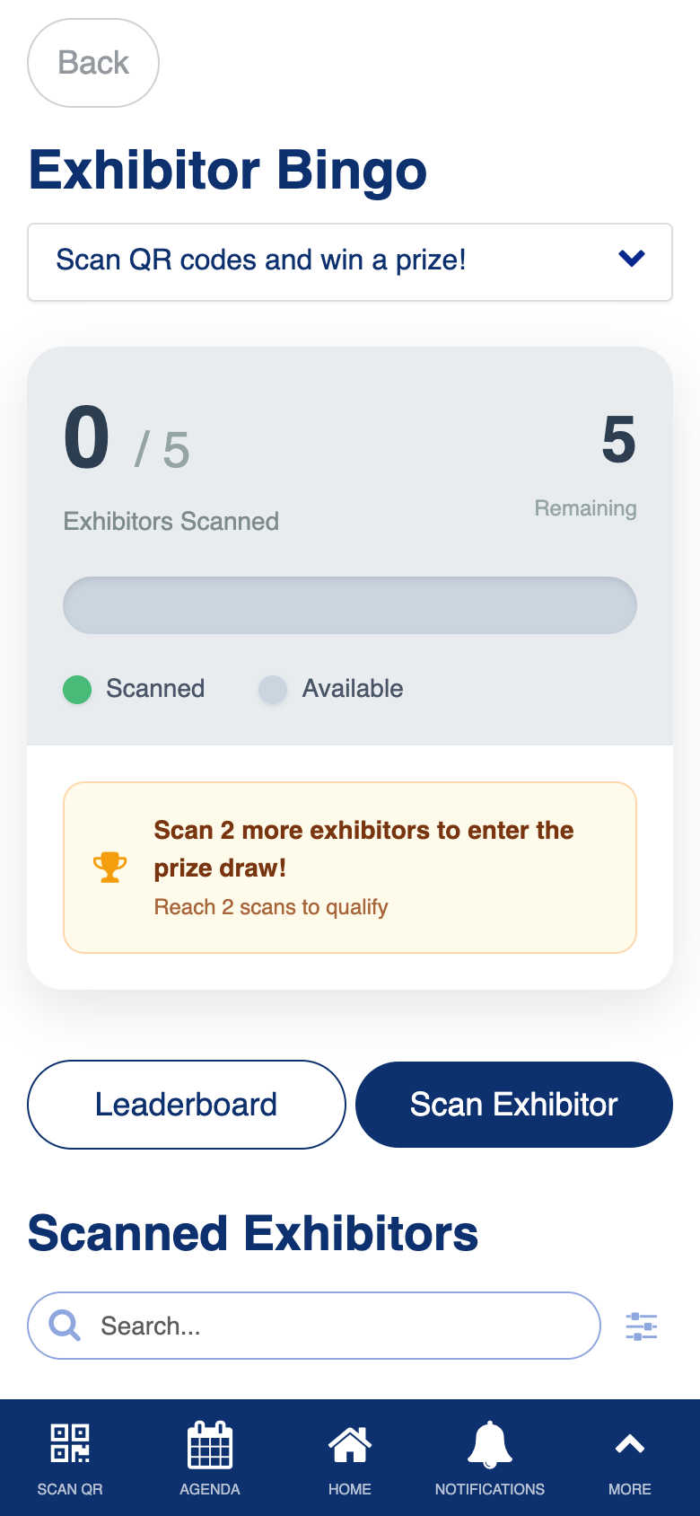 Exhibitor bingo progress