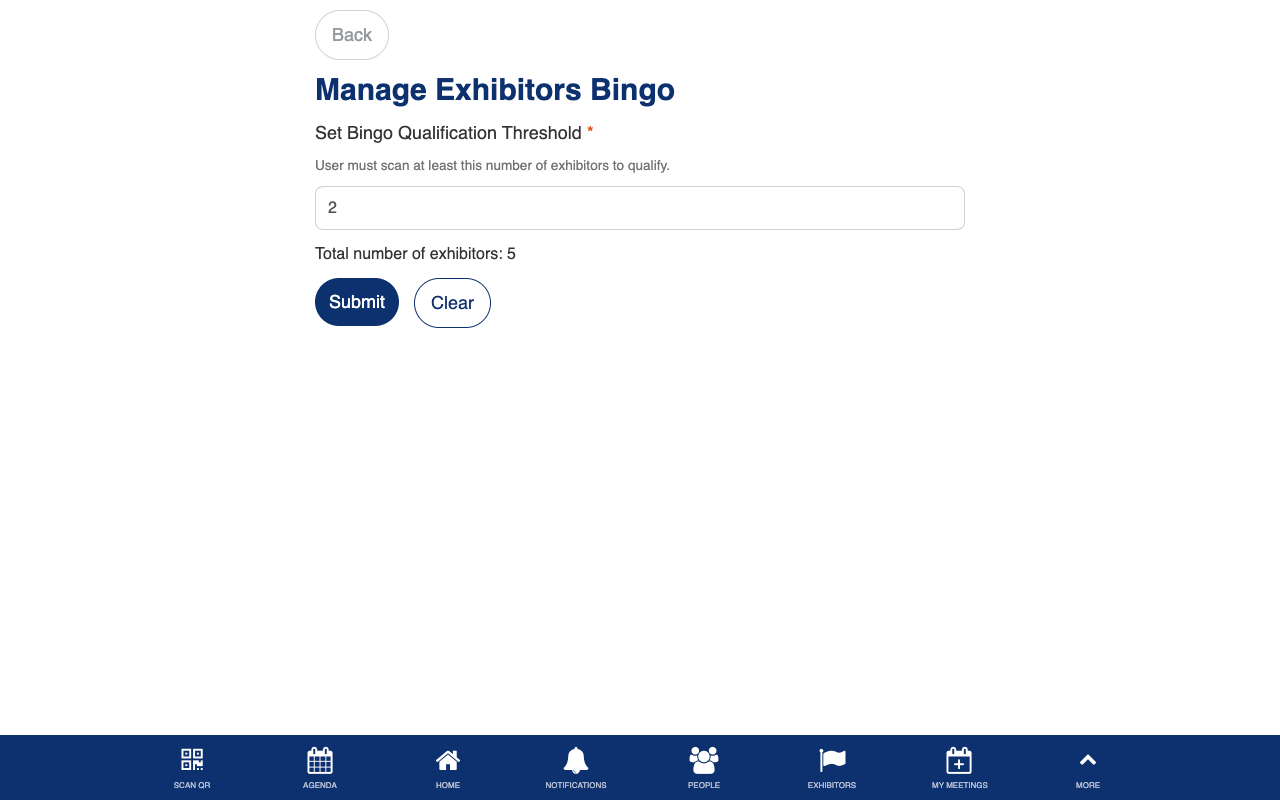 Manage exhibitor bingo form