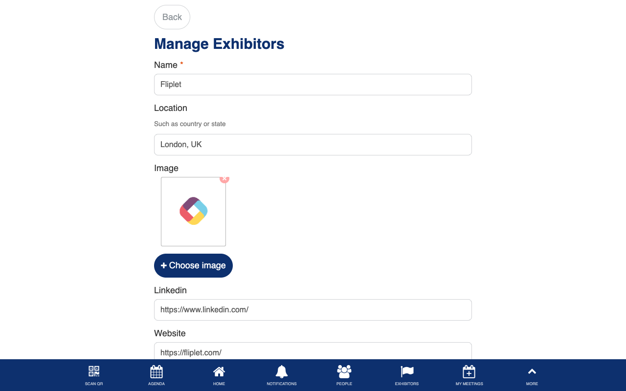 Manage exhibitor form