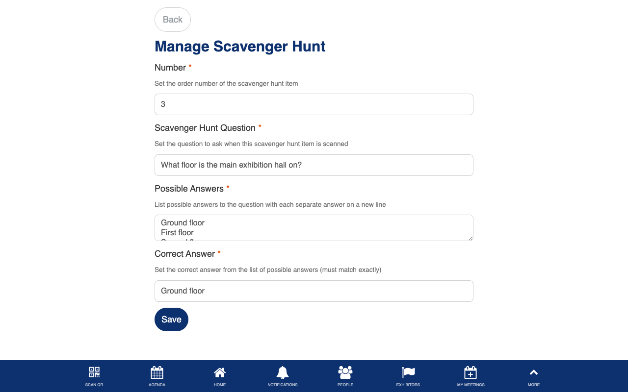 Manage scavenger hunt form