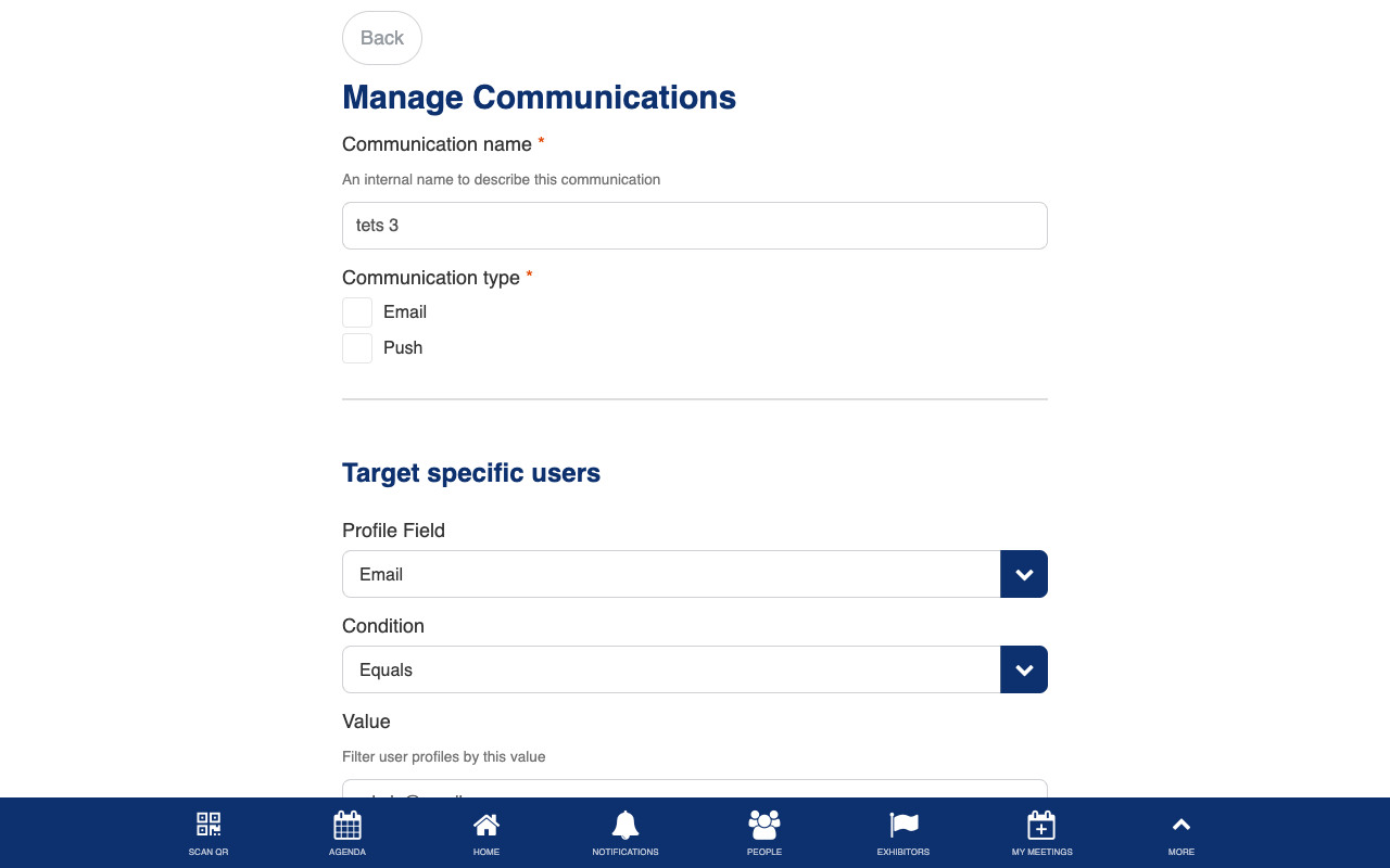 Manage communications form