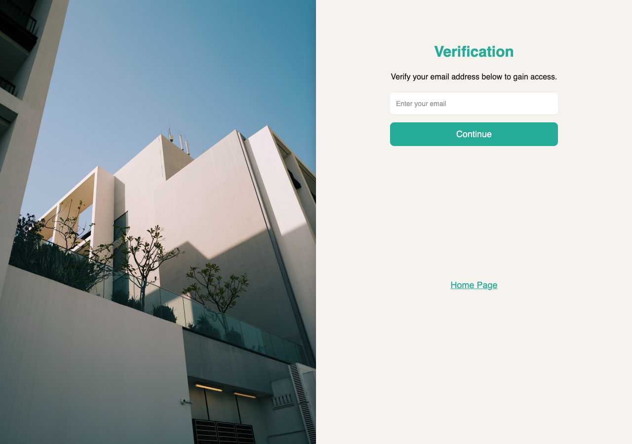 Log In screen with email verification field