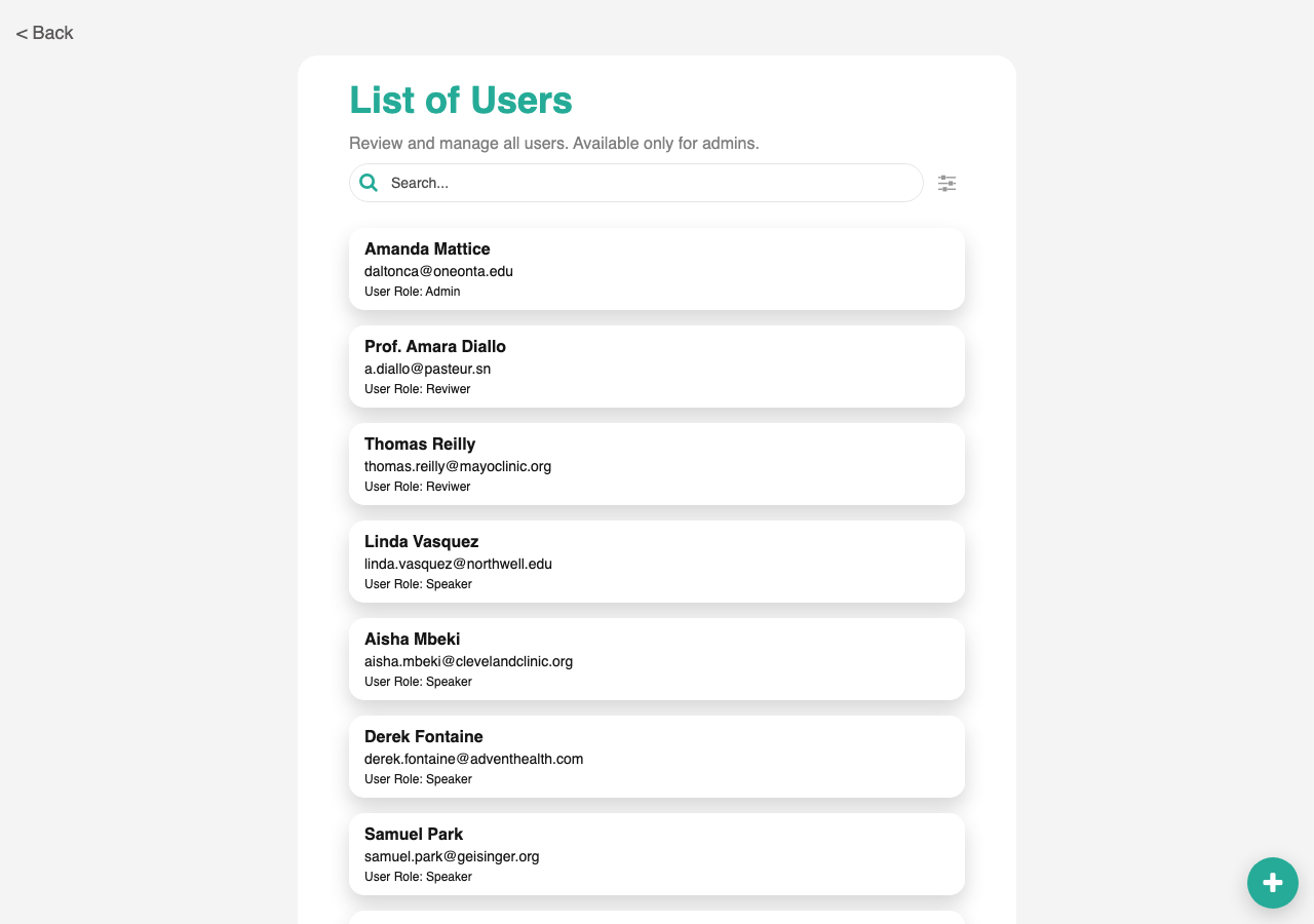 List of Users with name, email, and User Role for each user
